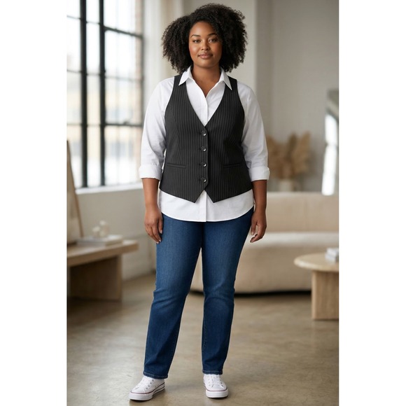 Lane Bryant Black Pinstripe Tailored Vest Plus Size 16 Career Business Casual - Picture 2 of 6